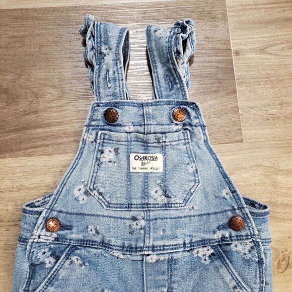 Vtg Oshkosh B'gosh Denim Floral overalls size 6 months Snap Leg Ruffel Strap - Picture 4 of 8